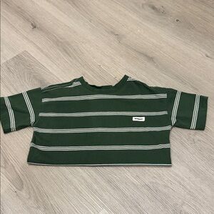 Zara Green and White Striped Short Sleeve Tee